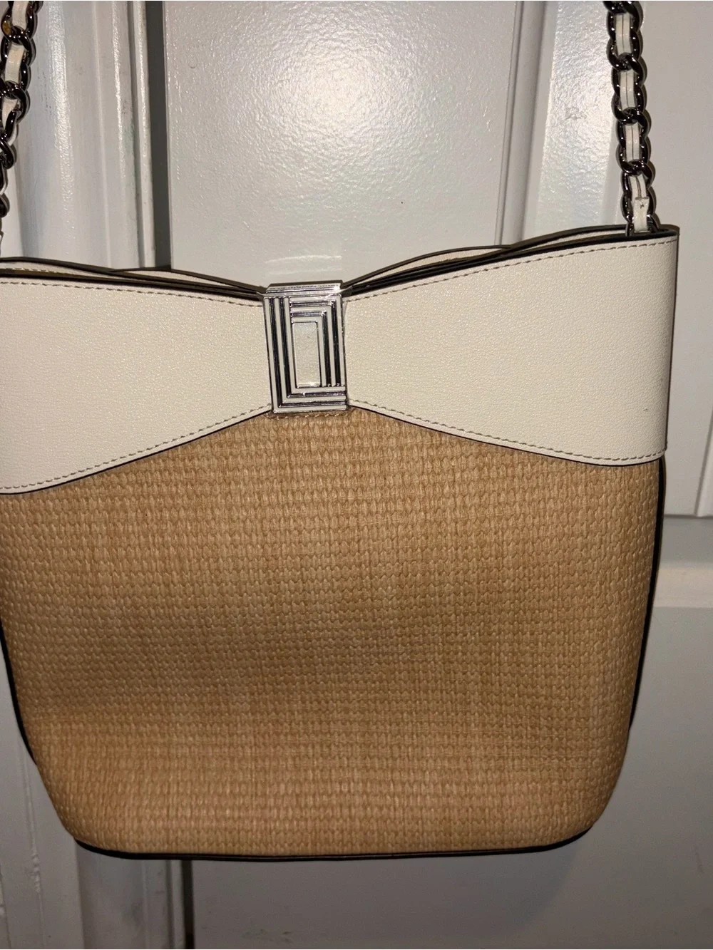 Karl Lagerfeld Cream and Tan Bow-Accent Crossbody Bag